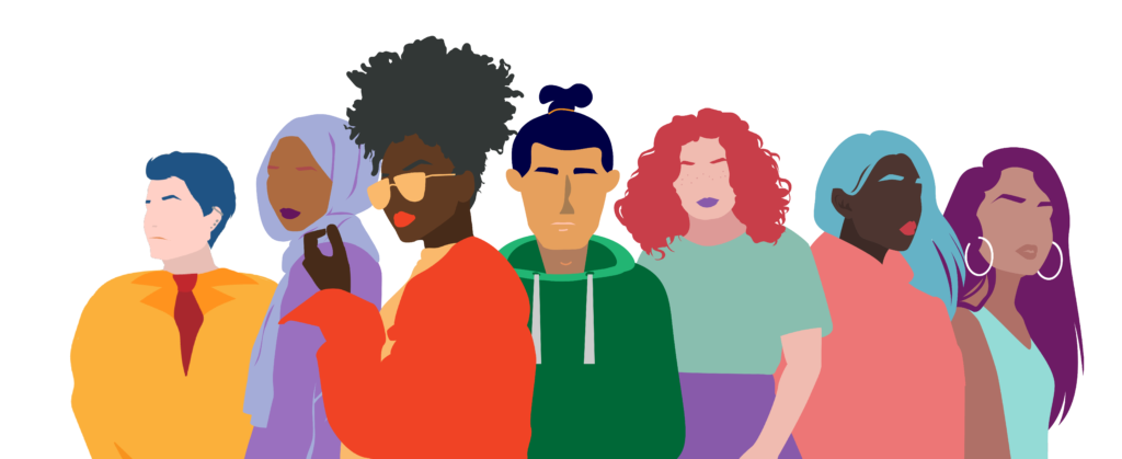 Graphic of a diverse group of people: header image