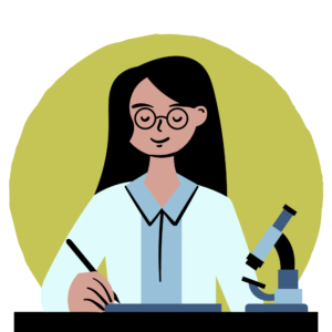 icon of student studying next to microscope with green background