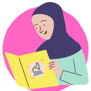 student reading science book in hijab