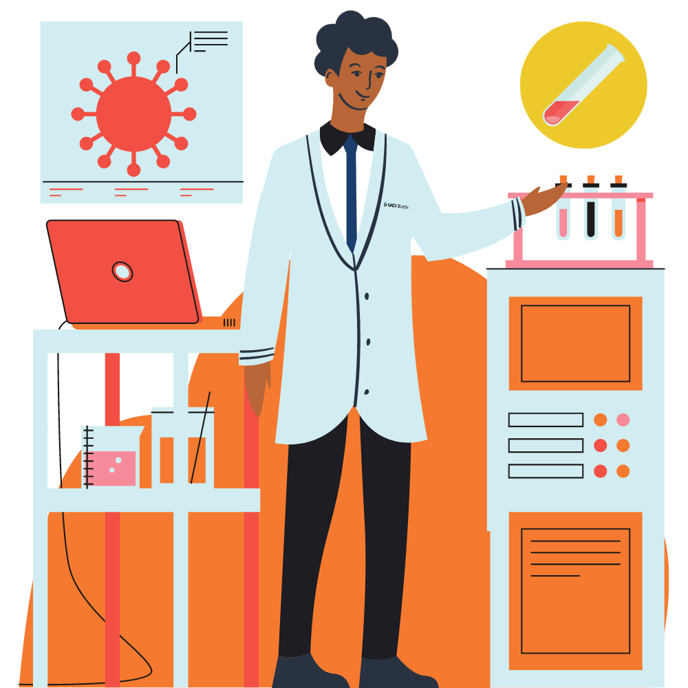 graphic of BioSci student in a lab