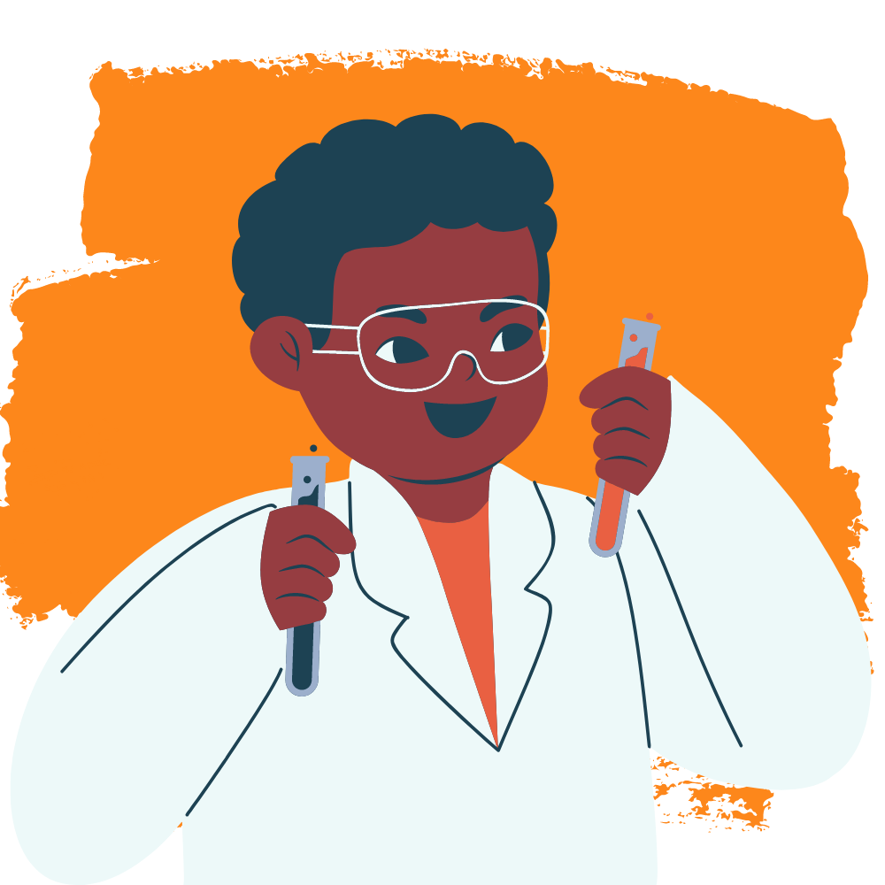 DECADE graphic: scientist holding two test tubes.