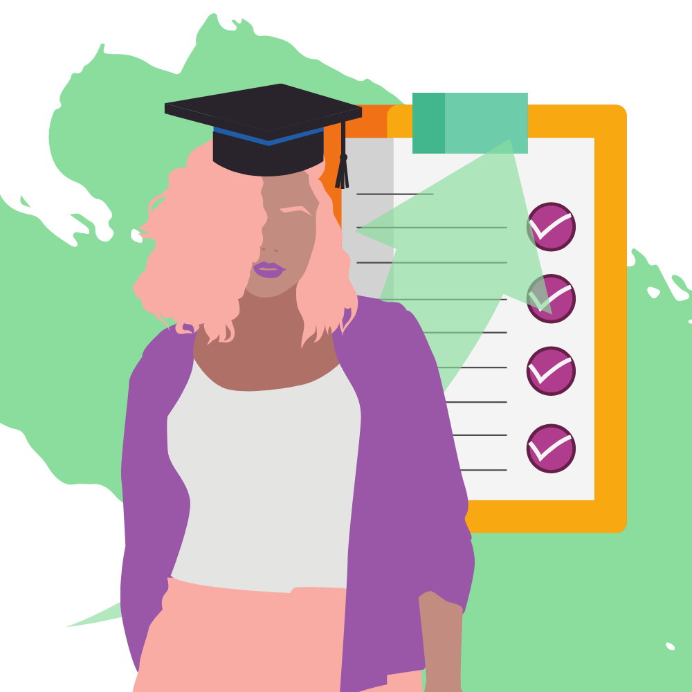 SAGE Scholars: Graphic of female graduate with success icons in background